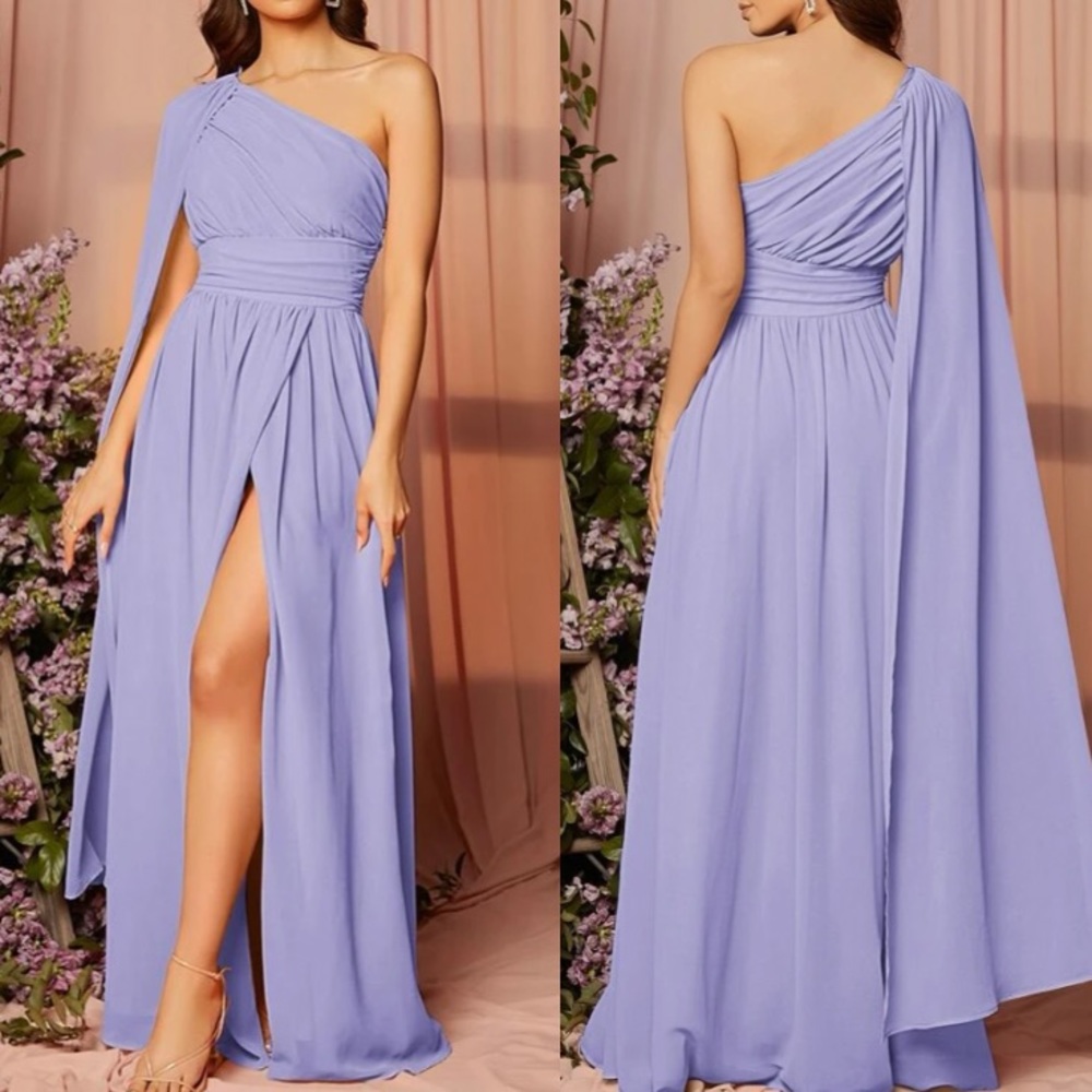 Luxe one shoulder draped detail party bridesmaids evening dress - Picture 6 of 16